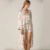 Taooba-Satin Print Flower Sleepwear Sexy Kimono Gown Women Nighty&Robe Suit Bathrobe Intimate Lingerie Silky Nightwear Nightgown