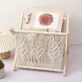 Taooba-Macrame Magazine Rack Holder Desk Magazine Storage Shelf Hand-Woven Rope Strong Foldable Durable Bookshelf For Home Boho Decor