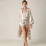 Taooba-Satin Print Flower Sleepwear Sexy Kimono Gown Women Nighty&Robe Suit Bathrobe Intimate Lingerie Silky Nightwear Nightgown