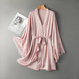 Taooba-Sexy Robe With Lace Satin Women Nightgown Kimono Bathrobe Gown Pink Nightdress Bride Bridesmaid Wedding Gown Home Clothes