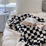 Taooba-Retro Checkerboard Plaid Throw Blanket for Sofa Chair Nap Double Soft Warm Polar Fleece Blankets Plaid Plush Bedspread Cover