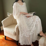 Taooba Vintage Embroidery White Lace Women's Long Nightgowns Retro Princess Long Sleeve Sleepwear Autumn Spring Holiday Dress