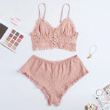 Taooba Lace Pajamas Set Ruffle Cami Crop Top With Shorts Sexy Lingerie Set Casual Loungewear Hot Nightwear