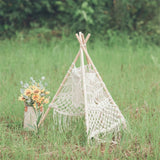 Taooba-Nordic Style Hand-woven Macrame Tapestry Tent with Wooden Stick Holder Kids Cotton Rope  Net Tent Photography Bohemia Decoration