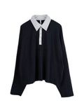 Taooba Henley Contrasting Lapel Polo Sweatshirt