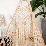 Taooba-Nordic Style Hand-woven Macrame Tapestry Tent with Wooden Stick Holder Kids Cotton Rope  Net Tent Photography Bohemia Decoration