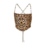 Taooba-Sexy Tanks Crop Top Women Leopard Backless Bandage Lace-up Summer Sling Open Back Camisoles Vest  fashion streetwear