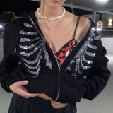 Taooba-Y2K Rhinestone Skeleton Hoodie