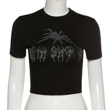 Taooba-Spider Rhinestone Crop Top