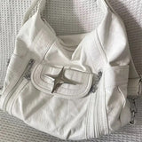 Taooba-White Leather Y2k Bag