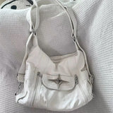 Taooba-White Leather Y2k Bag