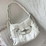 Taooba-White Leather Y2k Bag