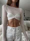 Taooba Karalyn Mesh Crop Long Sleeve Top