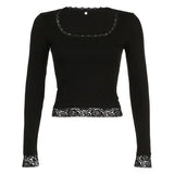 Taooba Lace Trim Basic Long Sleeve Top