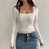 Taooba Lace Trim Basic Long Sleeve Top