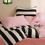 Taooba Mixed Black and Pink Striped Bedding Set