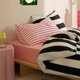 Taooba Mixed Black and Pink Striped Bedding Set