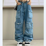 Taooba - Multi Pockets Vintage Baggy Cargo Jeans