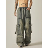 y2k outfits American Retro High Street Overalls Men's Straight Wide Leg Jeans 2024 New Fashion Trendy Ins Trousers