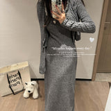 fall outfits 2024  Autumn New Korean Style Beaded Sequin Stitching Cardigan + Sling Dress Long Dress Two-Piece Set Lazy Suit Women