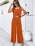 Taooba- Orange Two Piece Sleeveless Top and Loose Pants Set