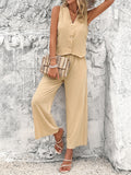 Taooba- Buttoned Sleeveless V-Neck Vest and Pants Suit