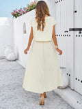 Taooba- White Casual Sleeveless Top and Flared Long Skirt Suit