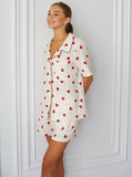 Taooba- Two Piece Heart Printed Collared Sleepwear