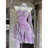 dress to impress divine being Princess Dress Adult Dress High-End Light Luxury Niche Birthday Dress Heavy Work Ruffled Purple Sling