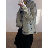 street fashion men streetwear Spring and Autumn American Washed Rice Apricot Denim Coat Men's and Women's Loose Lapel Couple Jacket Casual