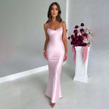 pink panther costume Women's Fashion Sexy Sleeveless Sling Satin Backless Cross Strap Waist-Tight Dress Dress