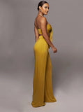 Taooba- Gold Lace-Up Tube Top and Mid Waist Wide Leg Pants