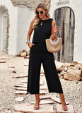 Taooba- Two Piece Sleeveless Top Wide Leg Square Pants