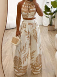 Taooba- Two Piece Halter Sleeveless Printed Pants Suit