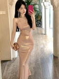 pink panther costume French-Style Shiny Pink Sling Dress Women's High-Grade Hip Skirt Birthday Dress Waist-Tight Dress