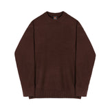 Taooba-5570 BROWN KNITTED ROUND NECK PULLOVER SWEATER