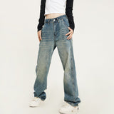 RTK (W) Taooba. 1535 BLUE INDUSTRIAL DENIM WIDE STRAIGHT DENIM JEANS