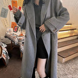 Taooba fall outfits 2024 Autumn and Winter Retro Suit Collar Two-Button Lace-up Waist Slimming Long Woolen Coat Overcoat