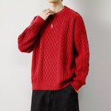 winter outfits men Men's Solid Color Loose Warm Sweater Autumn and Winter New Youth Handsome Twist Thickened Sweater