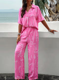 Taooba- Pink Temperament Printed Short-Sleeved Suit