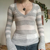 90s streetwear Women's New Low-Cut Sexy V-neck Striped Slim-Fit Temperament Bottoming Sweater