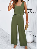 Taooba- Green Two Piece Sleeveless Top and Loose Pants Set