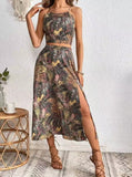 Taooba- Two Piece Tropical Printed Skirt Set