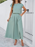 Taooba- Sleeveless Top and Flared Long Skirt Green Suit