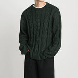 Taooba-10183 DARK GREEN TWIST KNITTED SWEATER