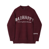 Taooba-5574 CLARET RED KNITTED LETTERED CREWNECK SWEATER