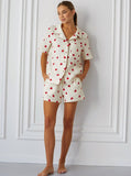 Taooba- Two Piece Heart Printed Collared Sleepwear