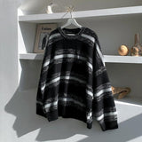 Taooba-5551 BLACK KNITTED STRIPE LONG SLEEVE SWEATER