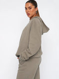 Taooba- Casual Gray Hooded Long Sleeve Sweater and Trousers Set