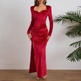 mcbling dress to impress Autumn 2024 Socialite Elegant Long Sleeve Velvet Split Dress Dress Women